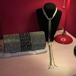 NWT Ladies bling clutch with bling choker